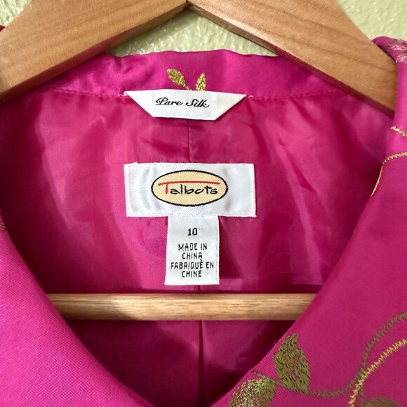 Talbots Floral Pink Pure Silk Cropped Jacket 3/4 Sleeves Peter Pan Collar - Picture 6 of 8